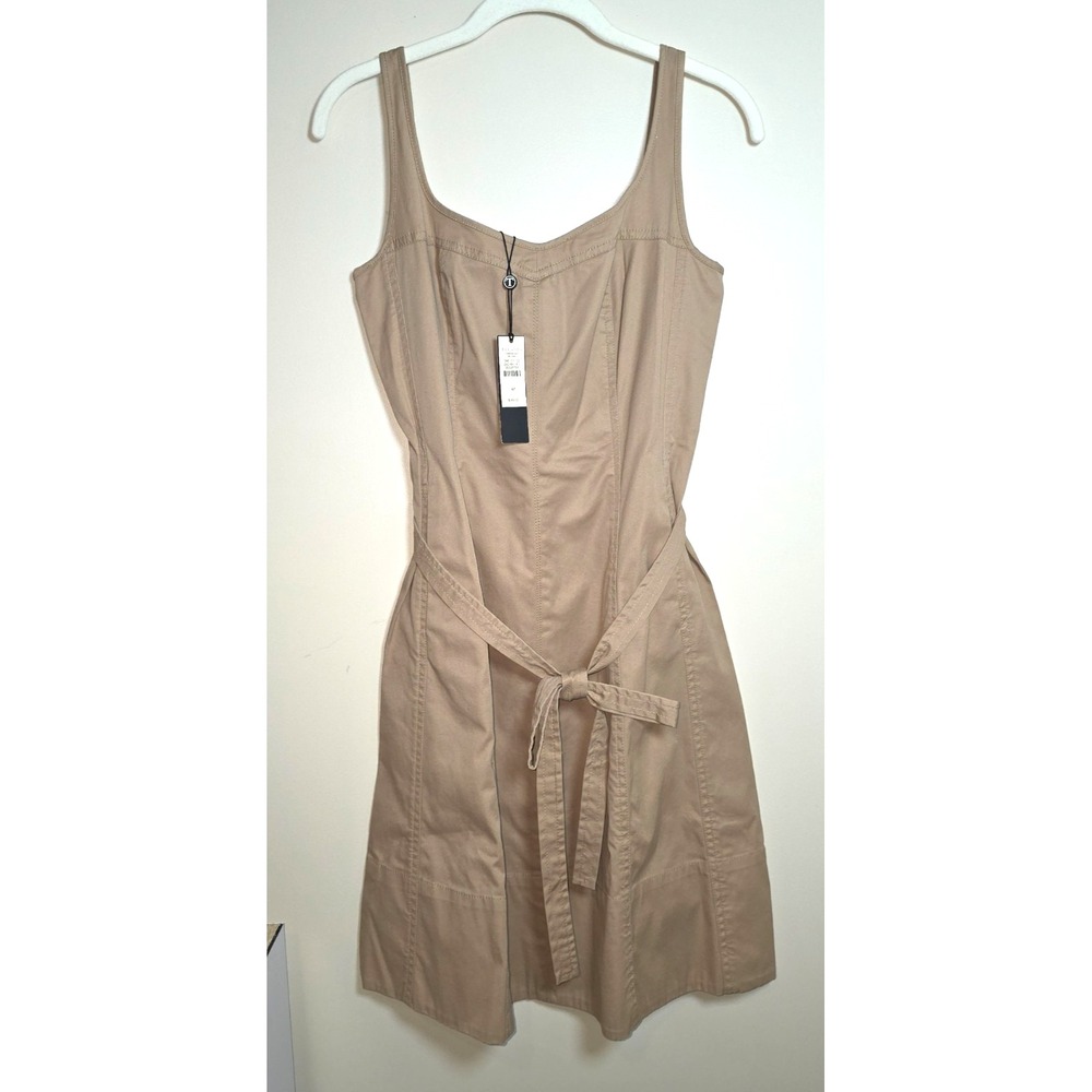 Talbots Petite Khaki Belted Sleeveless Midi Dress 4P NWT